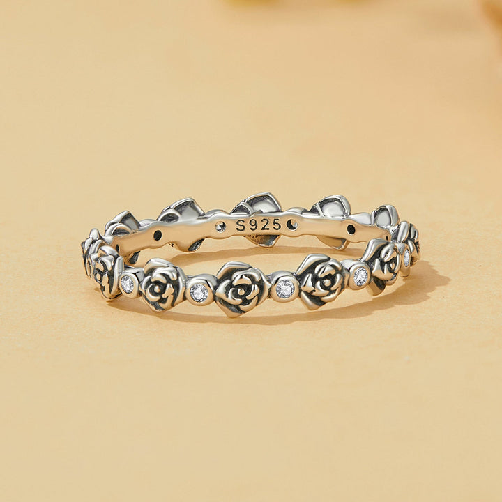 925 Sterling Silver Ring with Pavé Setting CZ - Size 6.0 - Oxidized Silver