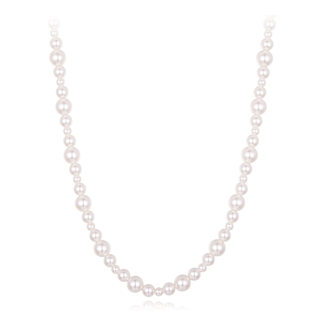 925 Sterling Silver White Gold Plated Necklace with Synthetic Pearls for Women