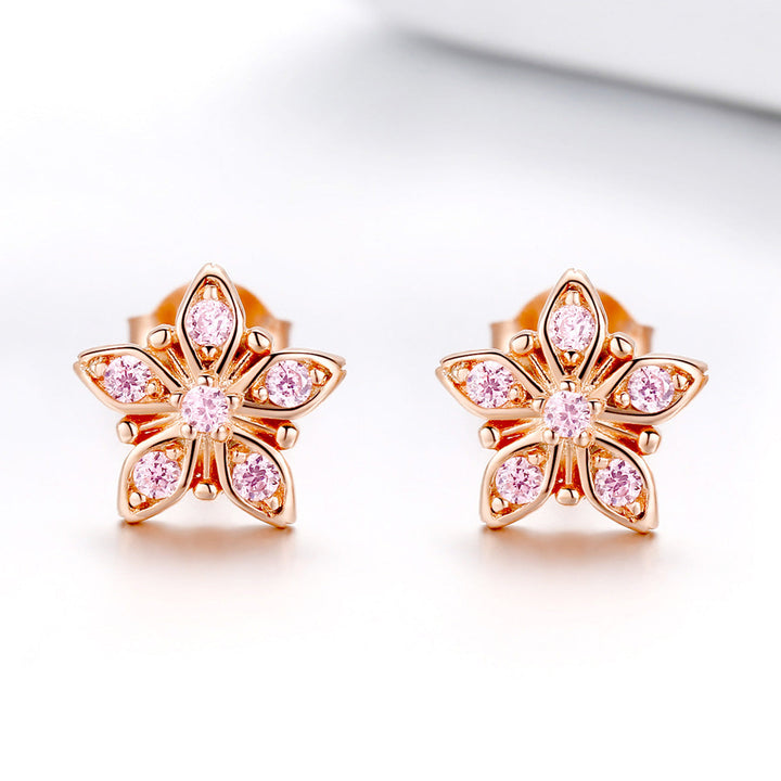 925 Sterling Silver Rose Gold Plated Pavé Setting CZ Earrings