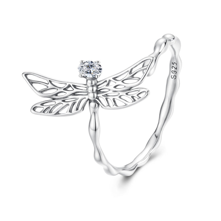 925 Sterling Silver Dragonfly Ring for Women with Cubic Zirconia