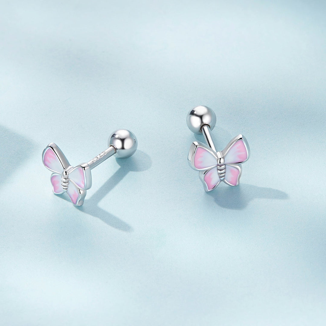925 Sterling Silver Earrings with Enamel Process, 0.6cm, for Women
