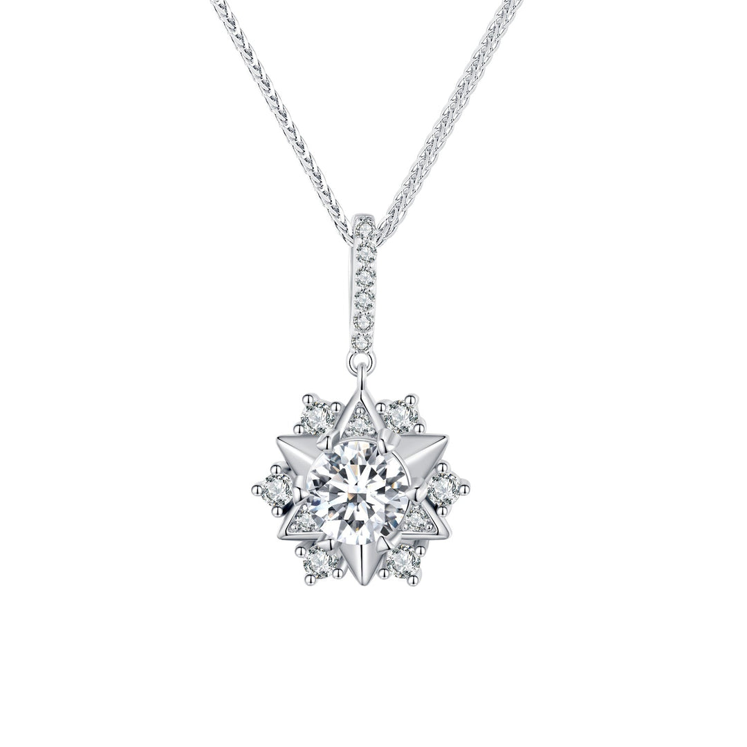 925 Sterling Silver Moissanite Necklace with Pavé Setting, 45cm, Platinum Plated, Women