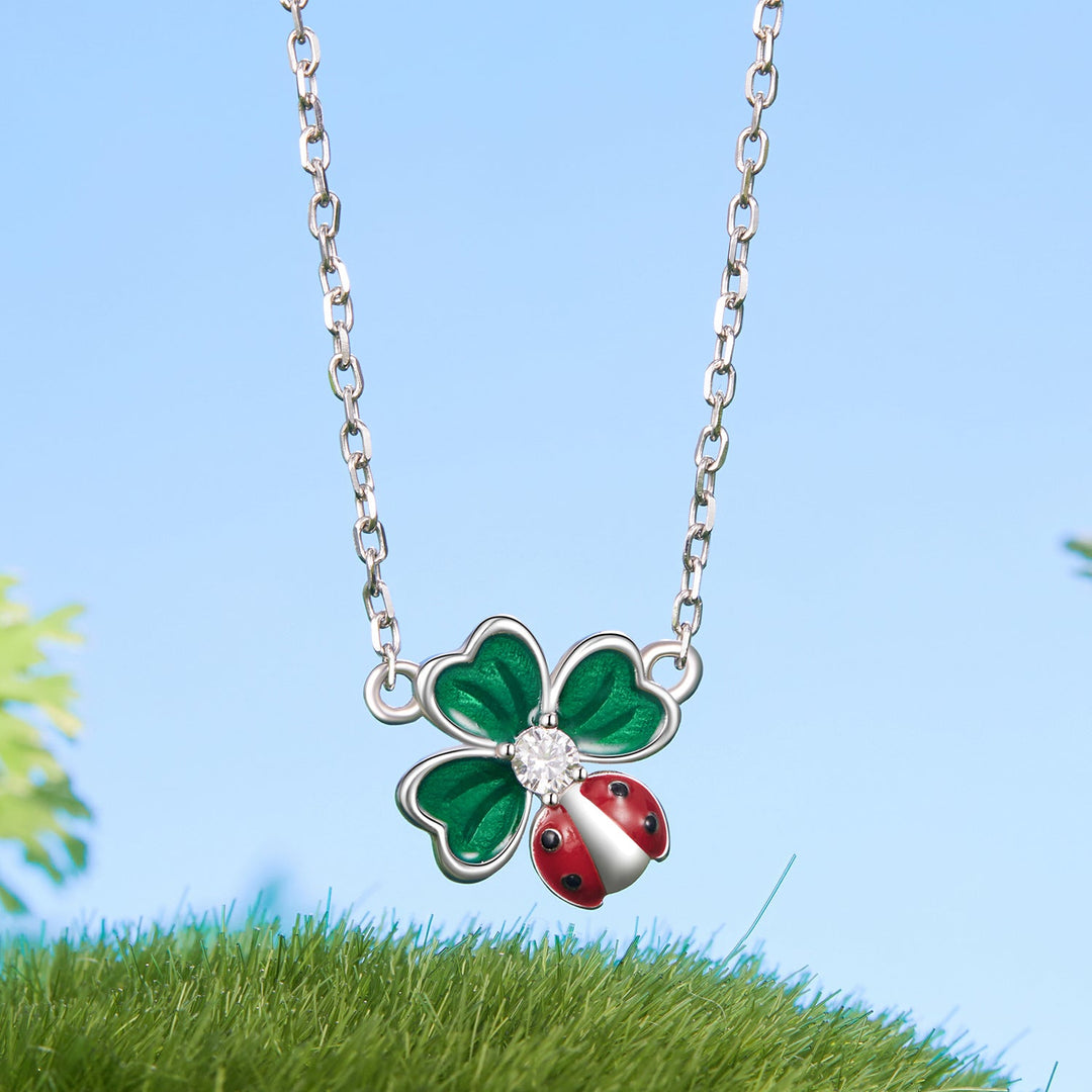 925 Sterling Silver Necklace with Enamel, White Gold Plated, 40+5 cm Chain Length, Women&