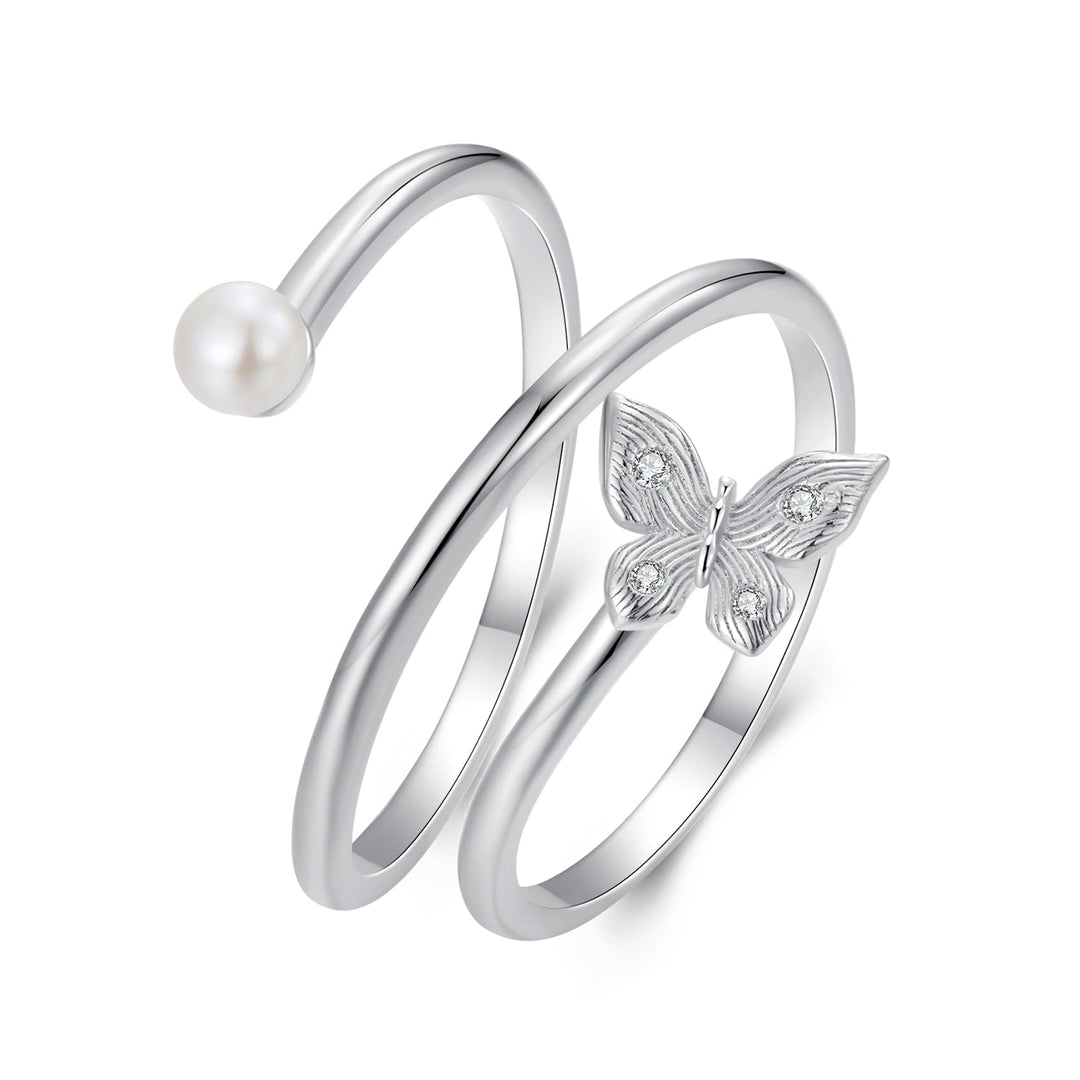 925 Sterling Silver &amp; White Gold Plated Pave Setting CZ &amp; Natural Pearl Ring for Women