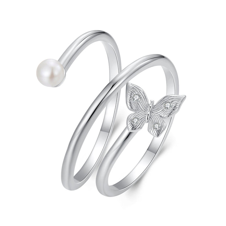 925 Sterling Silver &amp; White Gold Plated Pave Setting CZ &amp; Natural Pearl Ring for Women