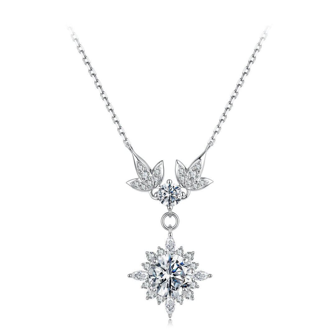 925 Sterling Silver Moissanite Pendant Necklace with Pavé Setting in White Gold - 40+5cm for Women