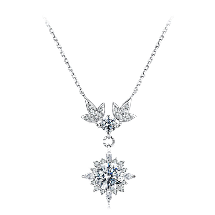 925 Sterling Silver Moissanite Pendant Necklace with Pavé Setting in White Gold - 40+5cm for Women