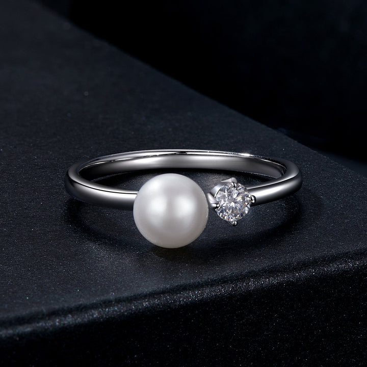 925 Sterling Silver Moissanite &amp; Freshwater Pearl Ring 3mm Size 6 for Women