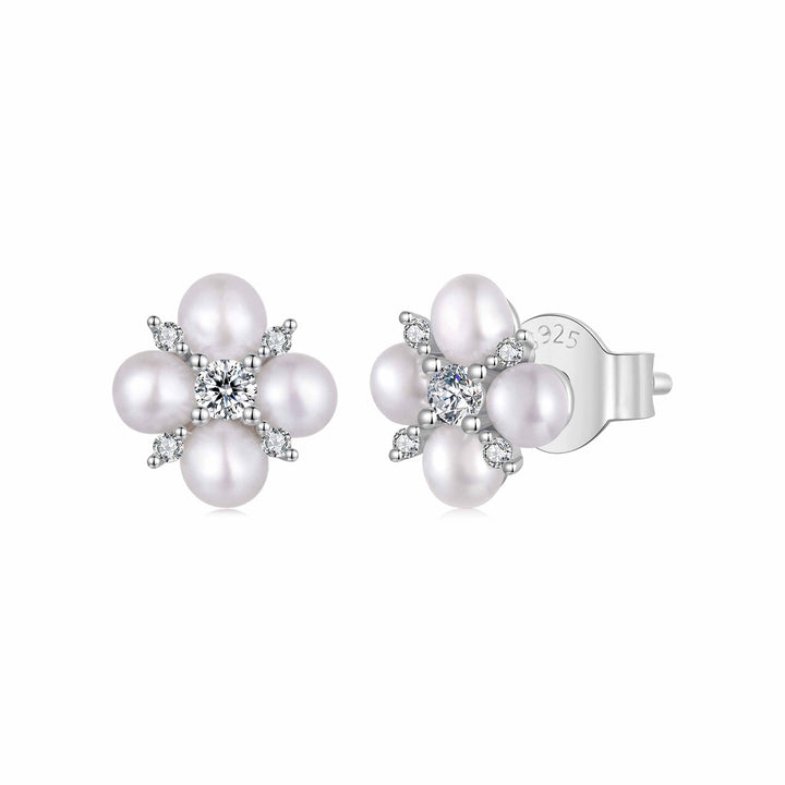 925 Sterling Silver 0.05ct Moissanite &amp; Freshwater Pearl Earrings for Women