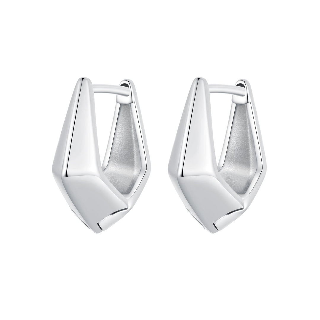 925 Sterling Silver White Gold Plated Earrings 14x6.5mm for Women
