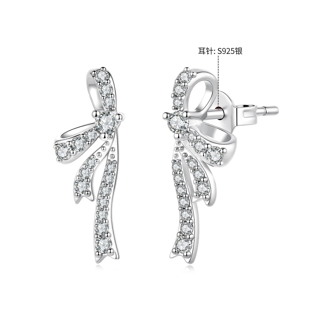 925 Silver White Gold Plated CZ Pavé 1.7 x 0.7 cm Earrings for Women