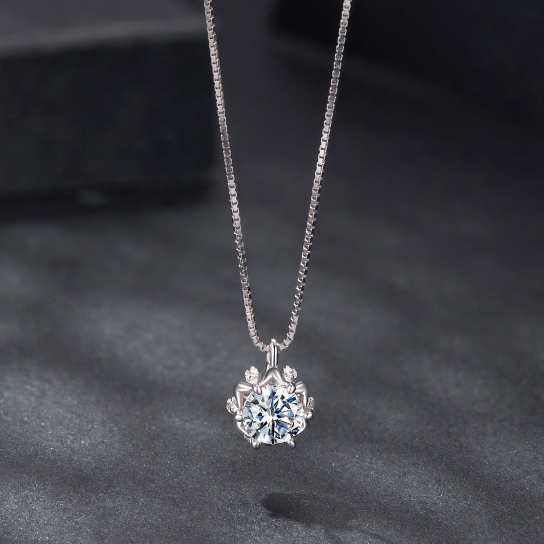 925 Sterling Silver Moissanite &amp; CZ Pavé Necklace - 40+5cm for Women