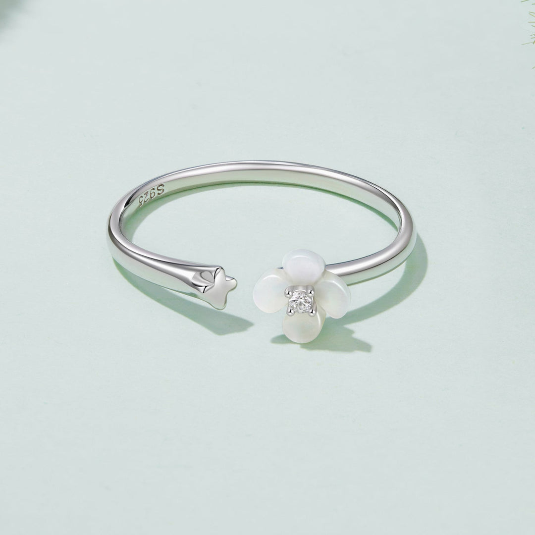 925 Sterling Silver White Gold Plated Ring with Nacre and CZ for Women