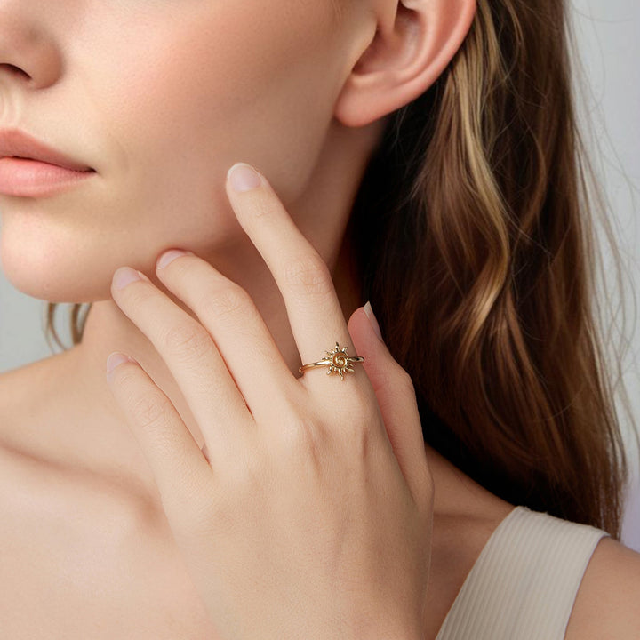 925 Sterling Silver Gold Plated Sun Ring