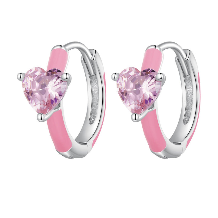 S925 Sterling Silver Enamel Platinum Plated Earrings with 6mm CZ for Women
