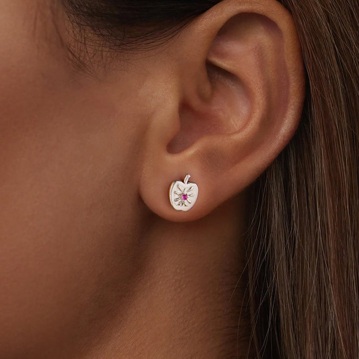 925 Sterling Silver Earrings with Synthetic Spinel &amp; Enamel, 1.1x0.8cm for Women