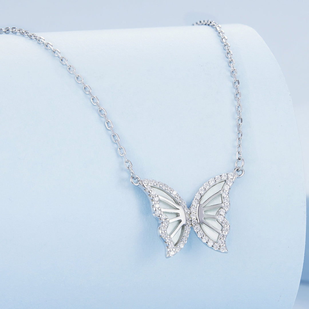 S925 Sterling Silver Plated Nacre &amp; CZ Necklace, 40+5cm for Women