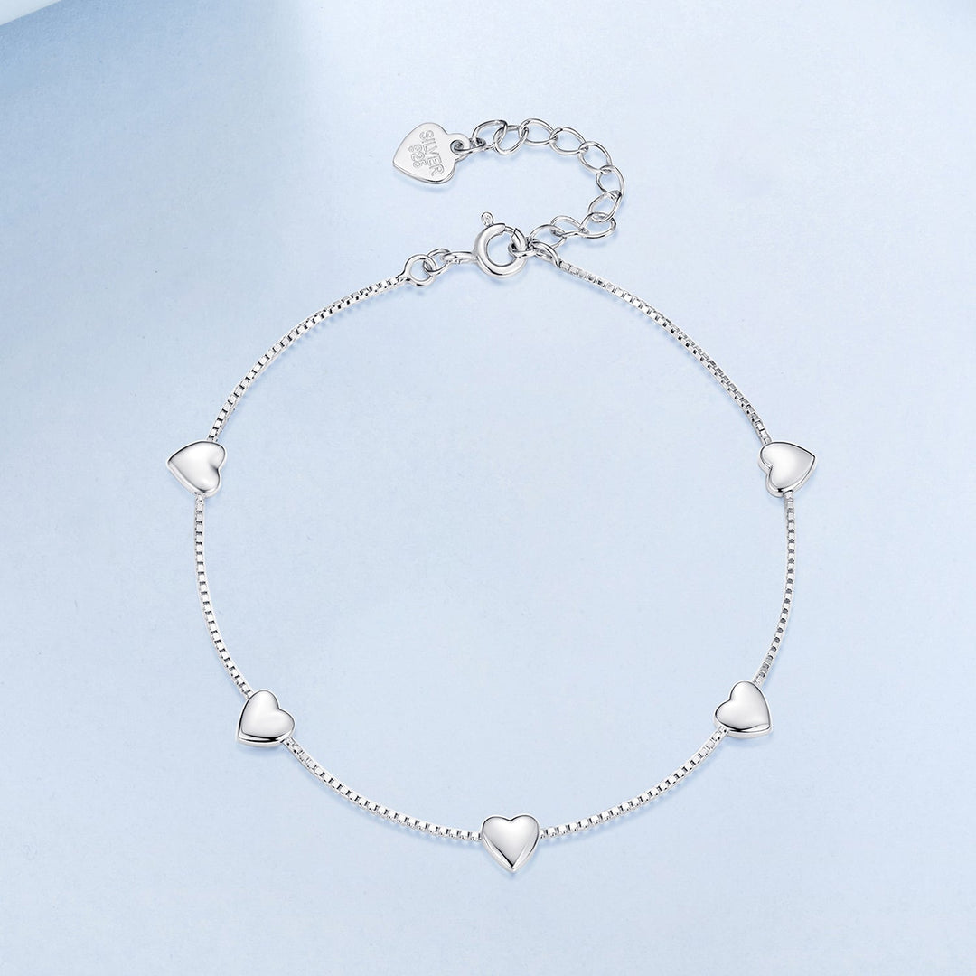 925 Sterling Silver Plated White Gold 17+3.5cm Heart-Shaped Bracelet for Women