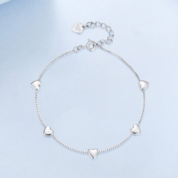 925 Sterling Silver Plated White Gold 17+3.5cm Heart-Shaped Bracelet for Women