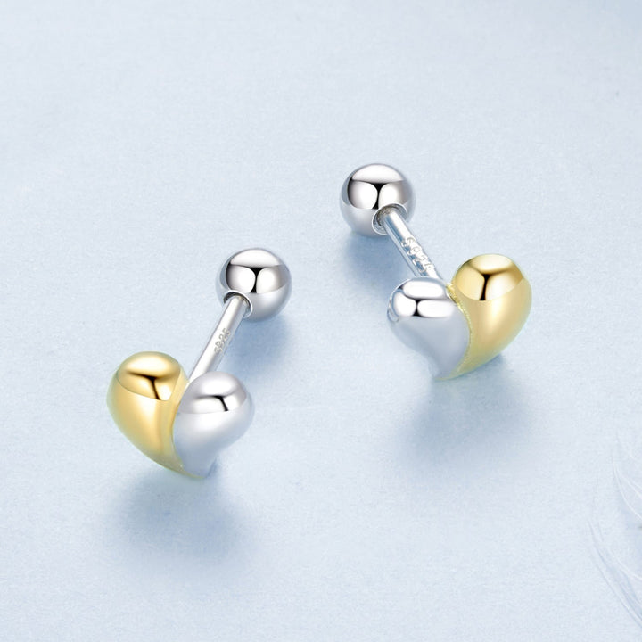 925 Sterling Silver &amp; Plated Gold Earrings for Women - 0.5*0.6cm