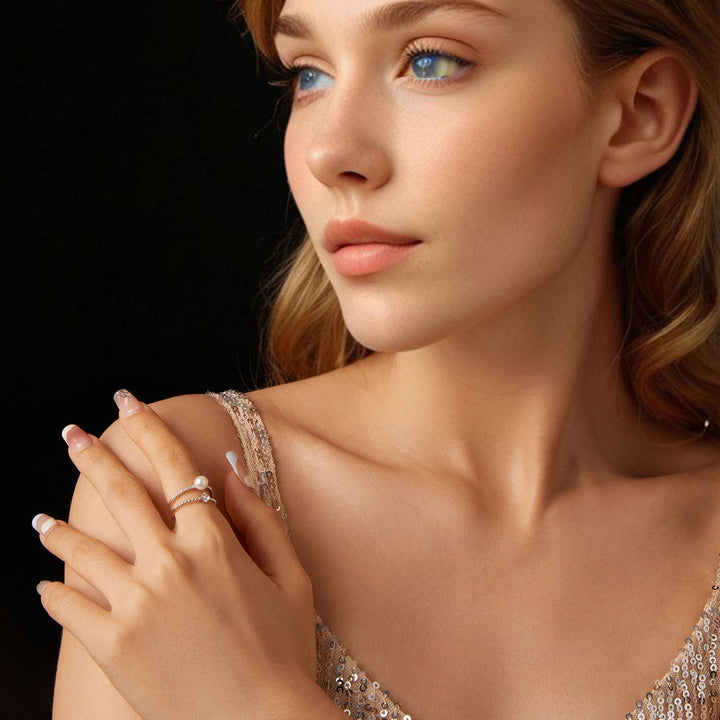 925 Sterling Silver &amp; Moissanite Ring with Freshwater Pearl - Size 6 - Women&