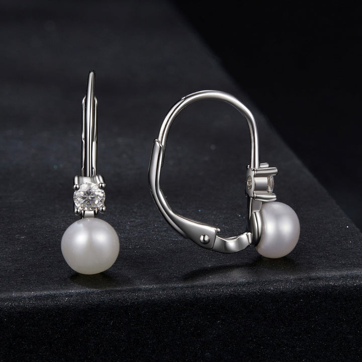 925 Sterling Silver &amp; Moissanite 0.30 Carat Earring with Freshwater Pearl for Women