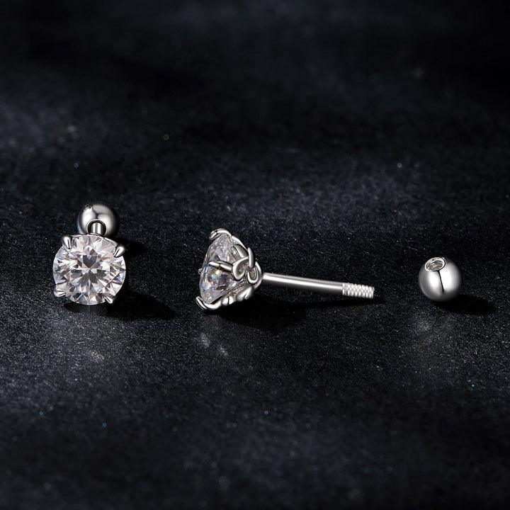 925 Sterling Silver 5mm Moissanite Earrings with White Gold Plating for Women