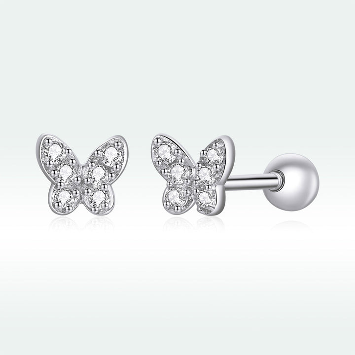925 Sterling Silver Earrings with CZ in Pavé Setting - 0.4*0.5cm - Women