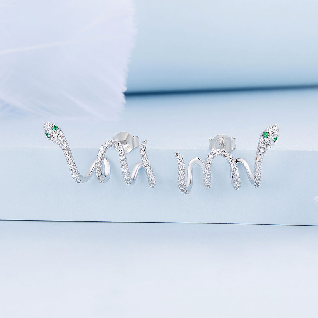 925 Sterling Silver Earrings with Plated Platinum and Pavé Setting CZ, 1.5x2.2cm for Women