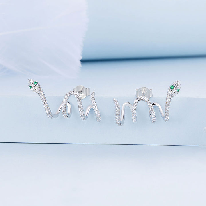 925 Sterling Silver Earrings with Plated Platinum and Pavé Setting CZ, 1.5x2.2cm for Women