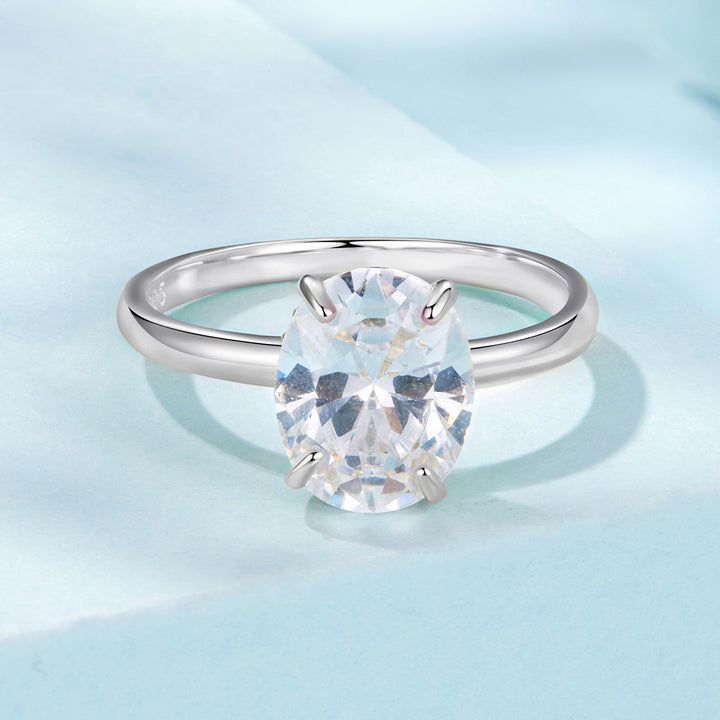 925 Sterling Silver 3.5 Carat Oval Zircon Ring with White Gold Plating for Women