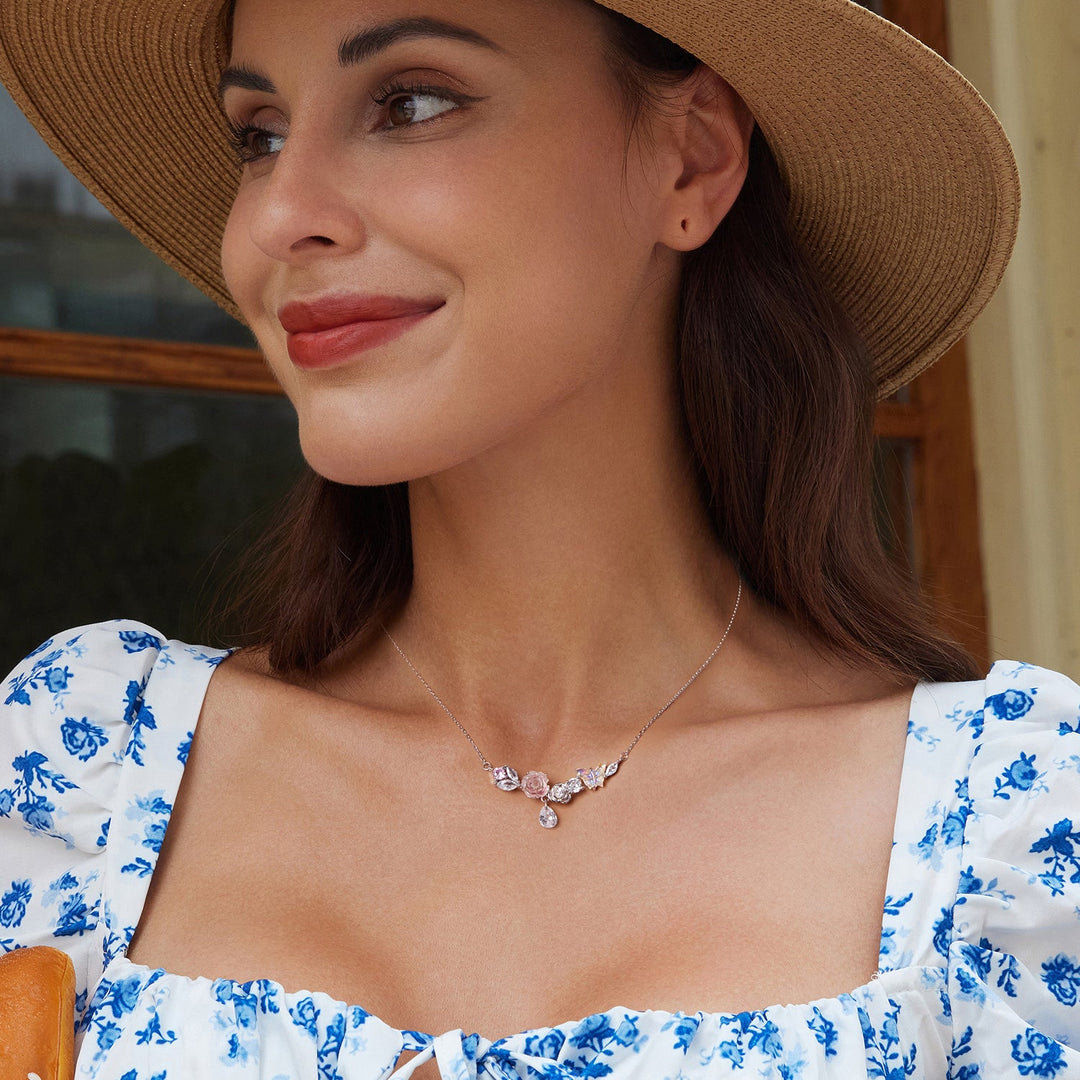 925 Sterling Silver Necklace with CZ &amp; Resin Pendant, 18x39mm, Plated with White Gold