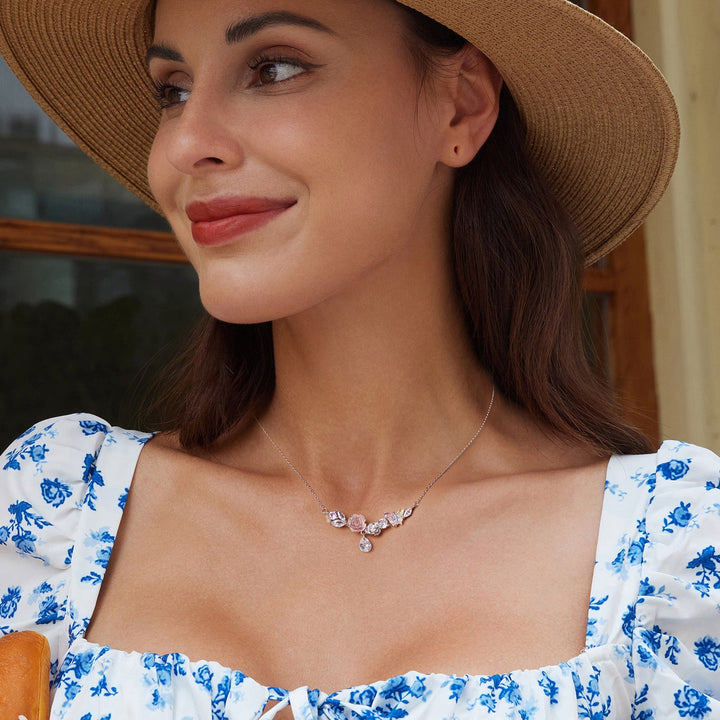 925 Sterling Silver Necklace with CZ &amp; Resin Pendant, 18x39mm, Plated with White Gold