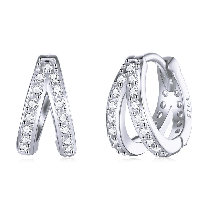 S925 Sterling Silver Earrings with Pavé Setting CZ, 1.1*0.6cm, for Women