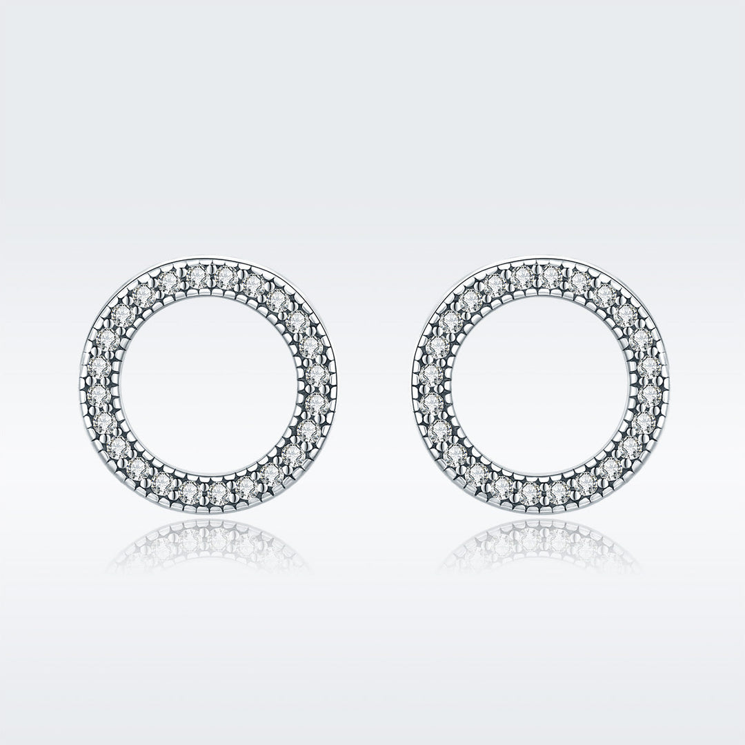 925 Sterling Silver Oxidized Pavé Setting CZ Earrings 1.1cm for Women
