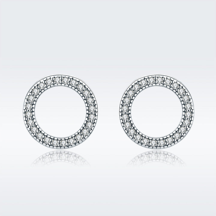 925 Sterling Silver Oxidized Pavé Setting CZ Earrings 1.1cm for Women