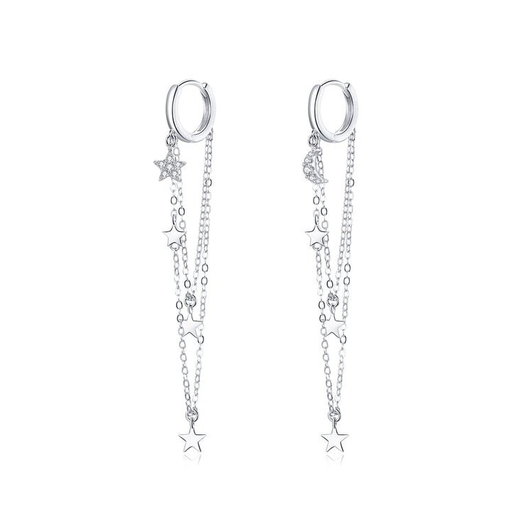 925 Sterling Silver Earrings with Plated Platinum and Pavé Setting CZ, Size 6.5cm