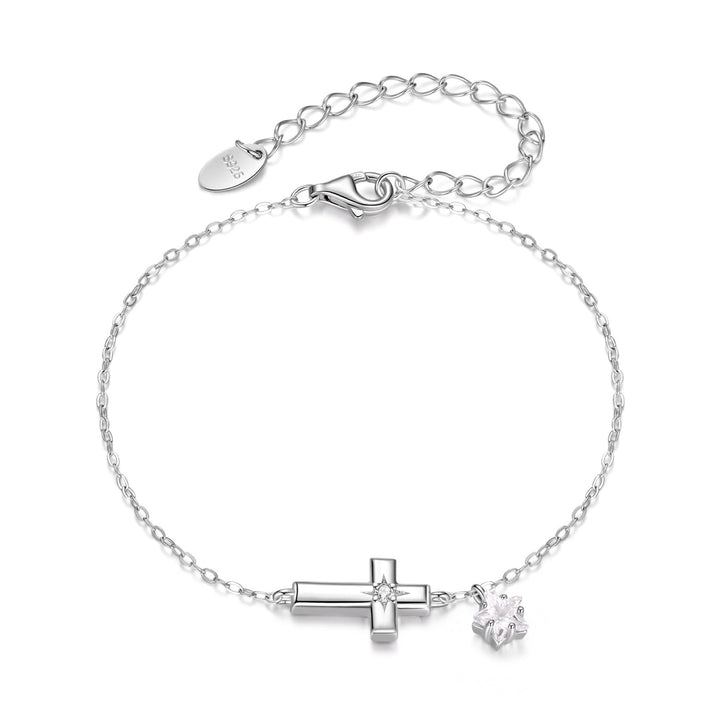 925 Sterling Silver Bracelets with Pavé Setting CZ, Length 15+6cm, White Gold Plated for Women