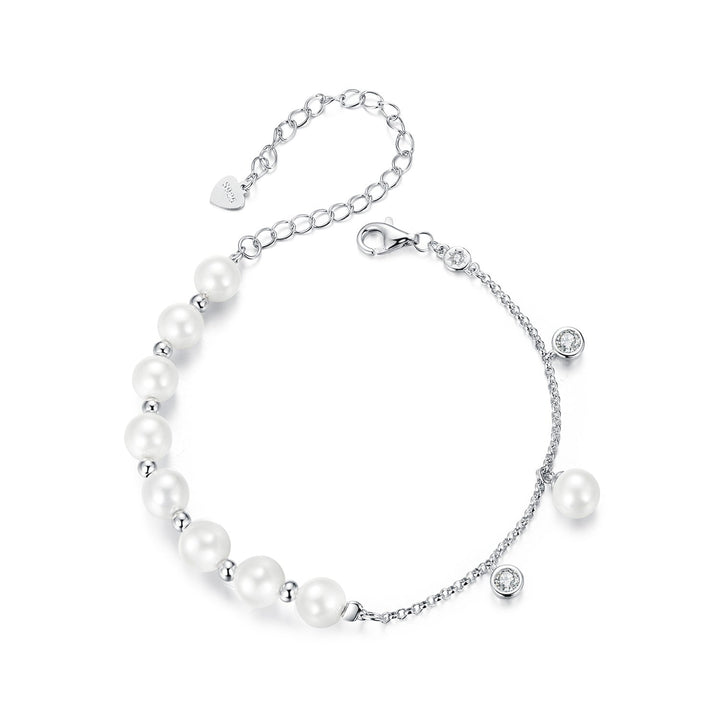925 Sterling Silver 15+6cm White Gold Plated Bracelet with Quality Shell Pearl &amp; CZ for Women