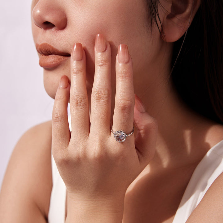 925 Sterling Silver Ring with Transparent Glass &amp; Nano Opal, Width 0.18cm, Style E, for Women