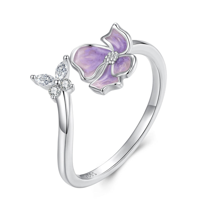 925 Sterling Silver Enamel Flower Ring for Women