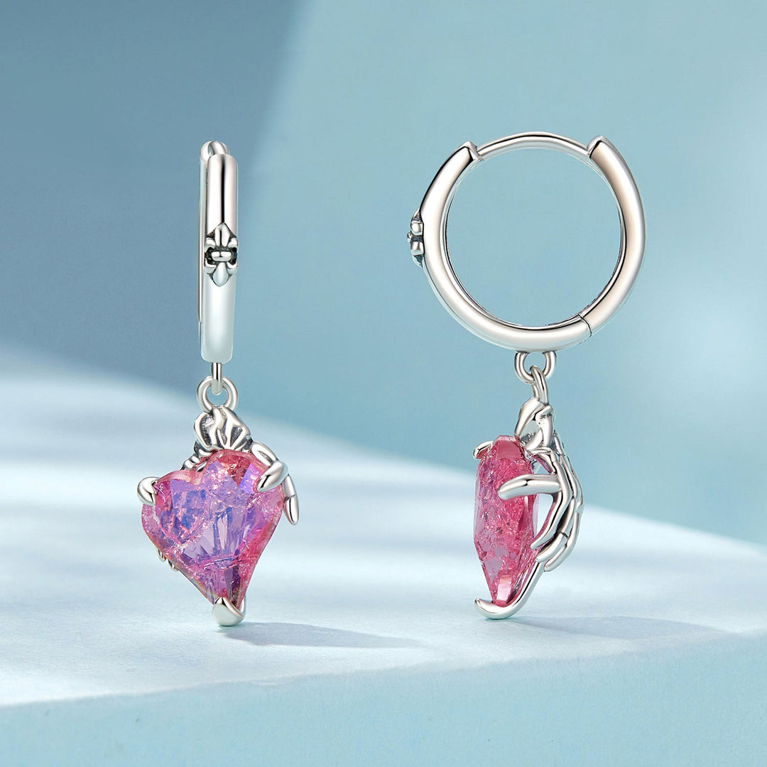 925 Sterling Silver Earrings with Transparent Glass, 28x9mm, Women&