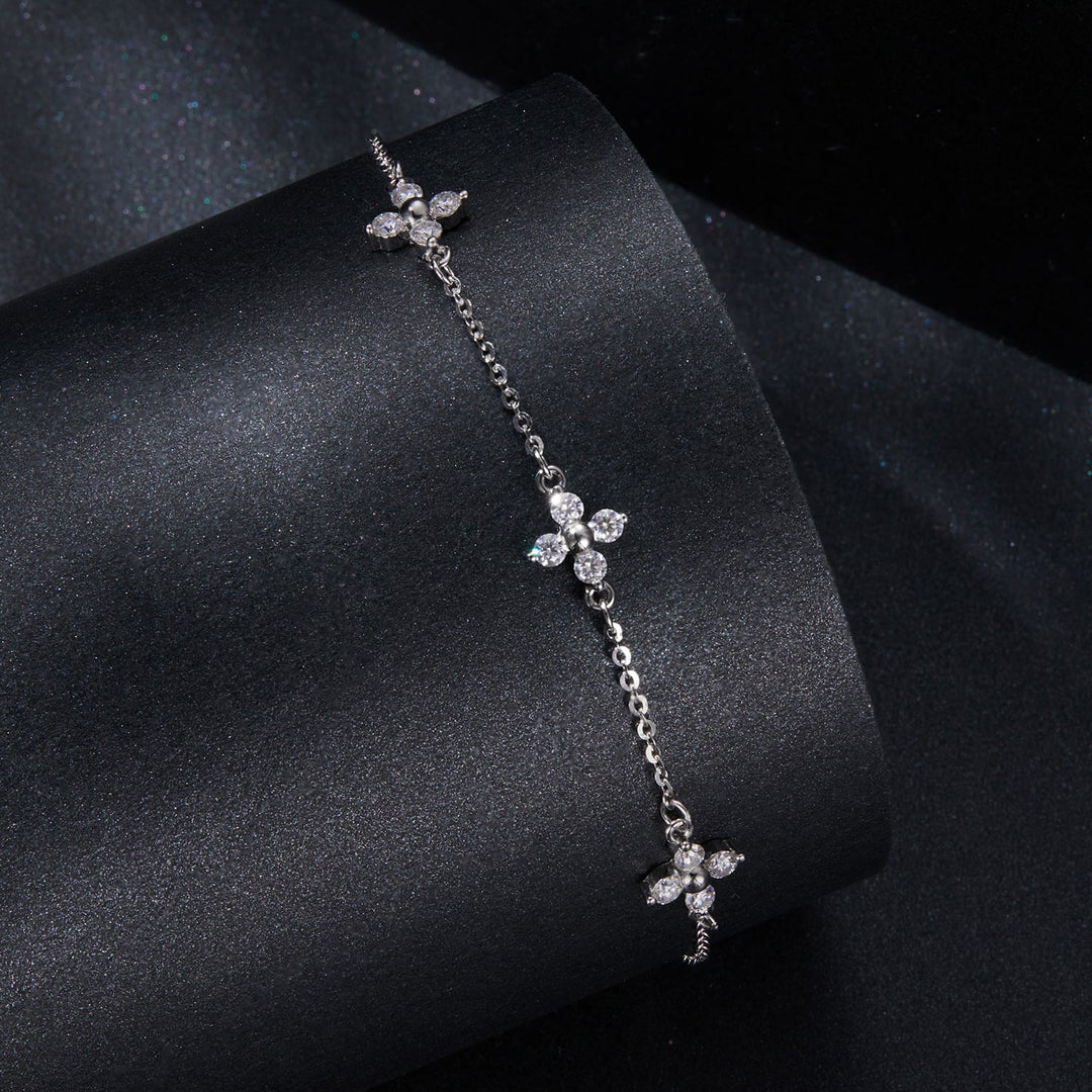 925 Sterling Silver &amp; Plated White Gold Moissanite Bracelet 15+6cm for Women