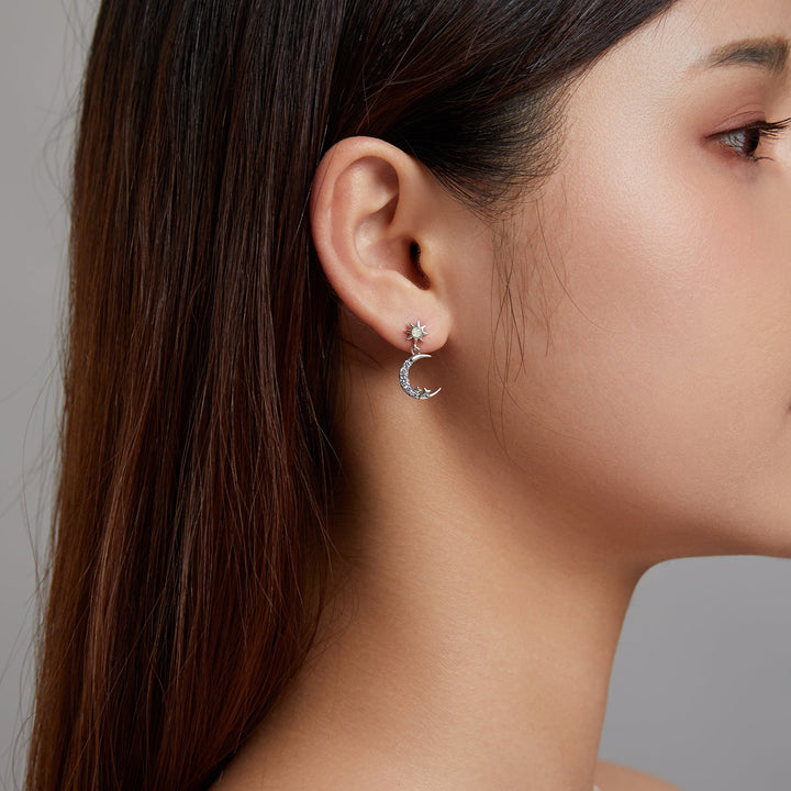 925 Sterling Silver Earrings with Translucent Opal and CZ in Oxidized Finish