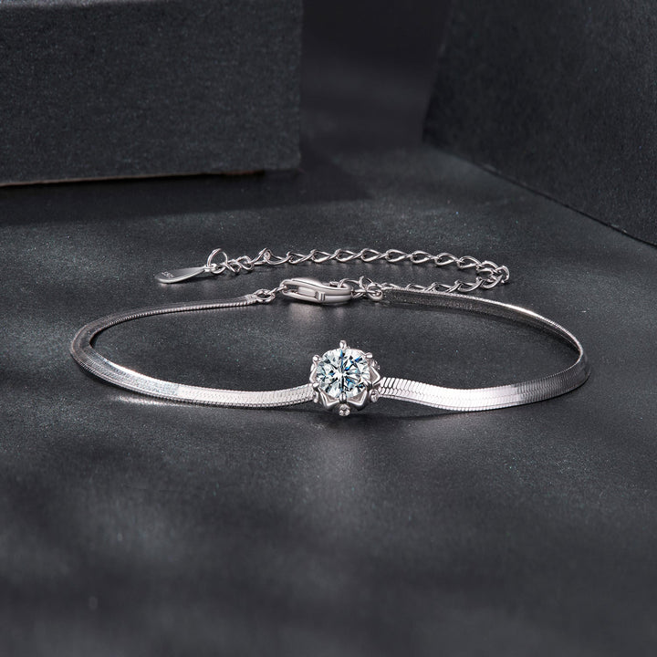 925 Sterling Silver Moissanite 0.50 Carat Bracelet with Pavé Setting and White Gold Plating for Women