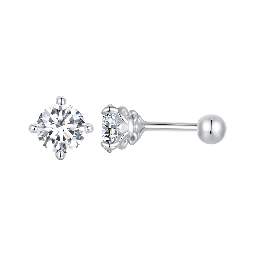 925 Sterling Silver 5mm Moissanite Earrings with White Gold Plating for Women