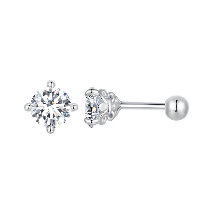 925 Sterling Silver 5mm Moissanite Earrings with White Gold Plating for Women