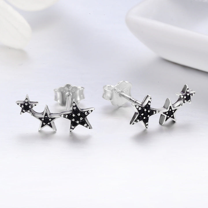 S925 Oxidized Silver Pavé CZ Earrings for Women