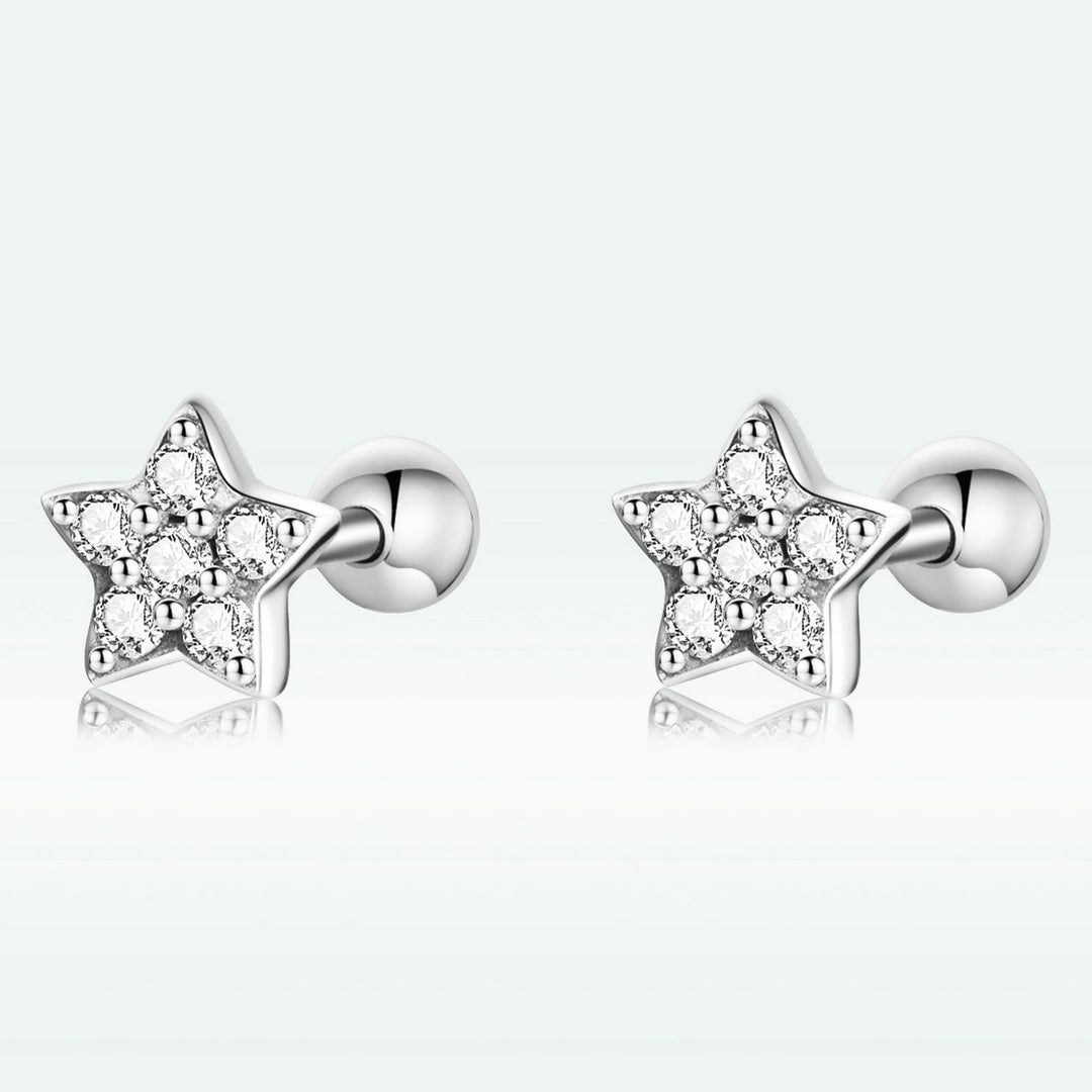 925 Sterling Silver Earrings with Pavé Setting CZ and Platinum Plating - 0.5cm for Women