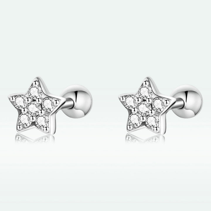 925 Sterling Silver Earrings with Pavé Setting CZ and Platinum Plating - 0.5cm for Women